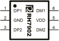 RH7902 双路USB充电兼容识别IC,USB兼容,USB兼容充电,USB充电兼容,USB识别,USB兼容识别,封装示意图