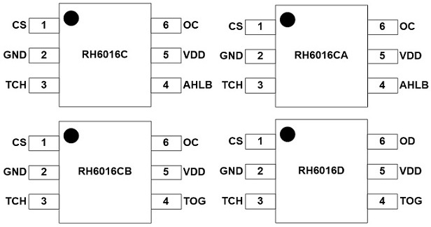 RH6016触摸按键,触摸按键IC,触摸IC,封装示意图